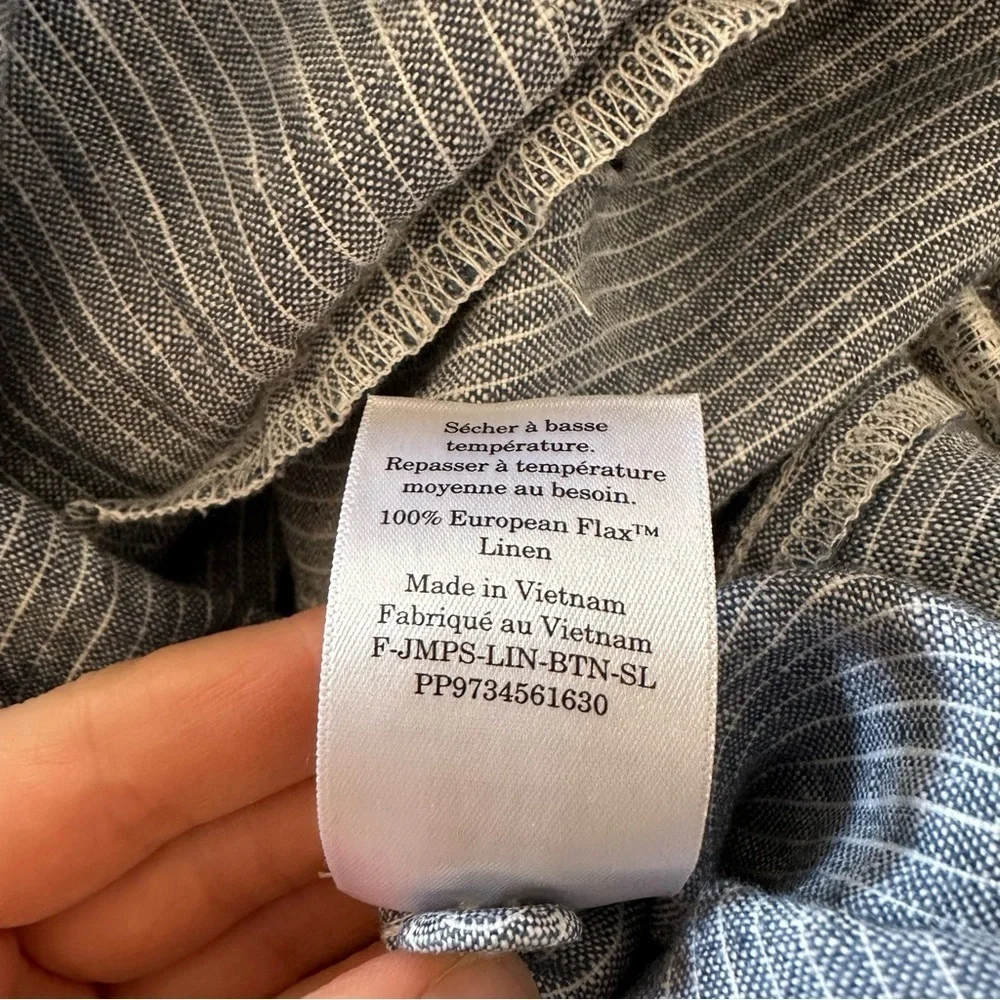 EVERLANE The Linen Side-button Blue White Straight Leg Jumpsuit Size 2